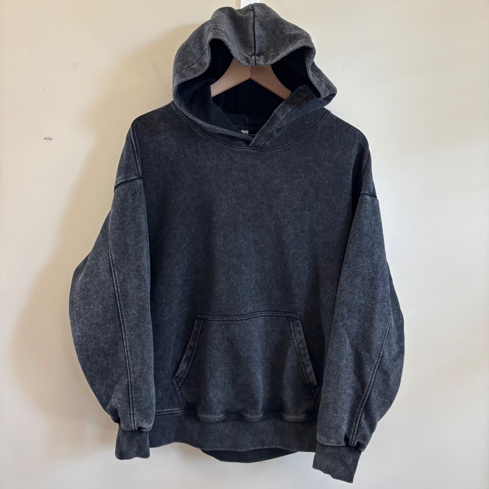 Unbranded Acid Wash Hoodie Mens Medium Charcoal Black Oversized Streetwear
